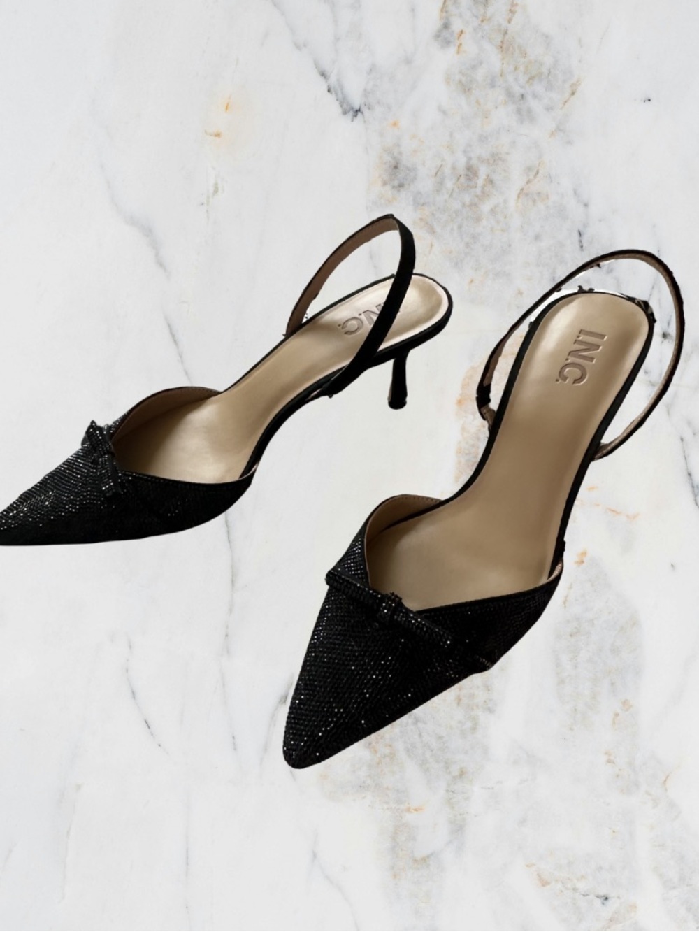 INC Black Pointed Slingback Kitten Heels